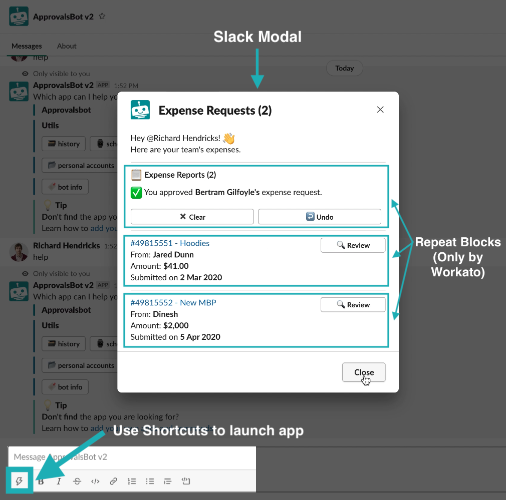 Slack Modal screenshot for April 2020 Product Update