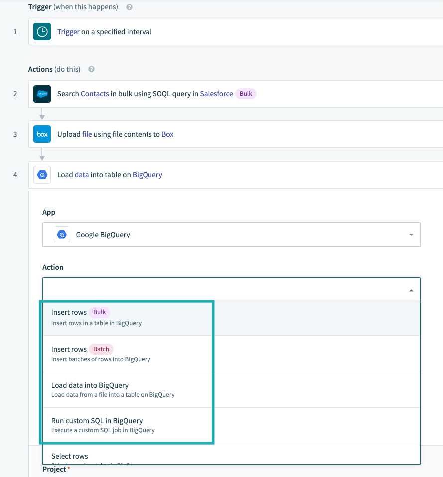 New triggers and actions for BigQuery