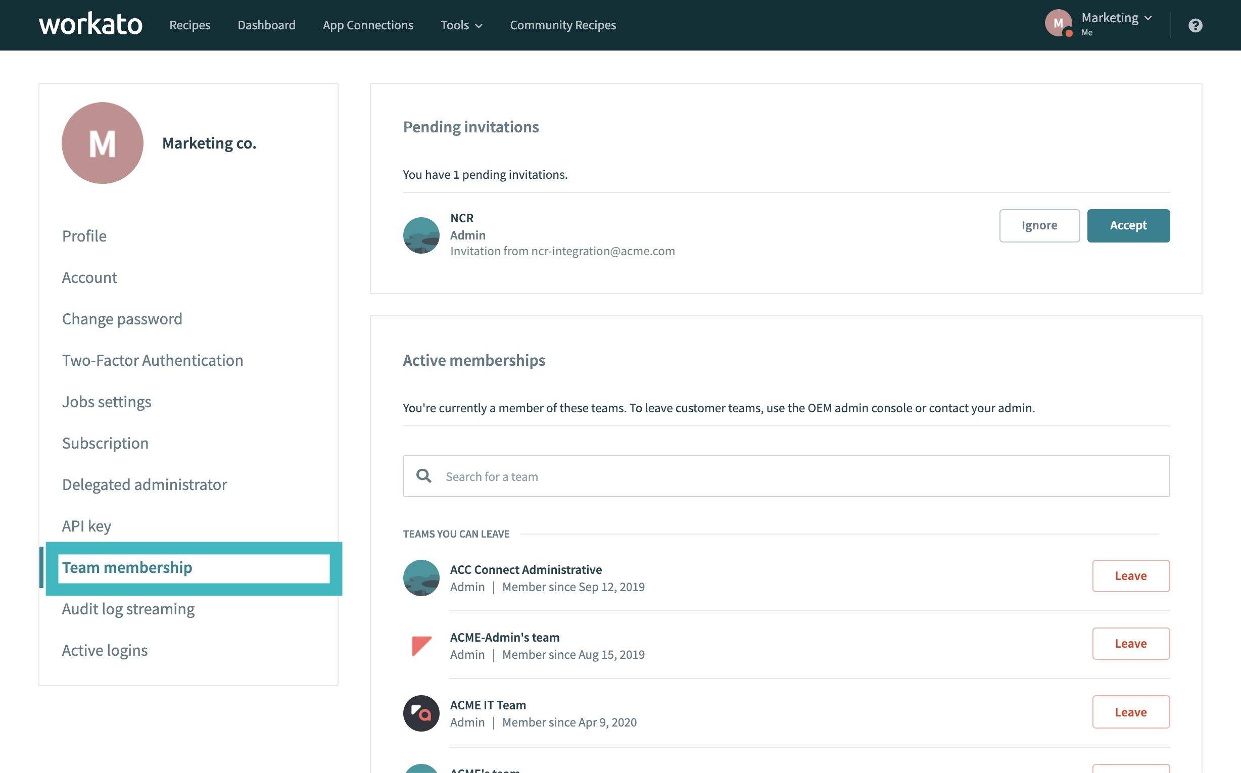 The Leave Teams feature makes team membership management easier