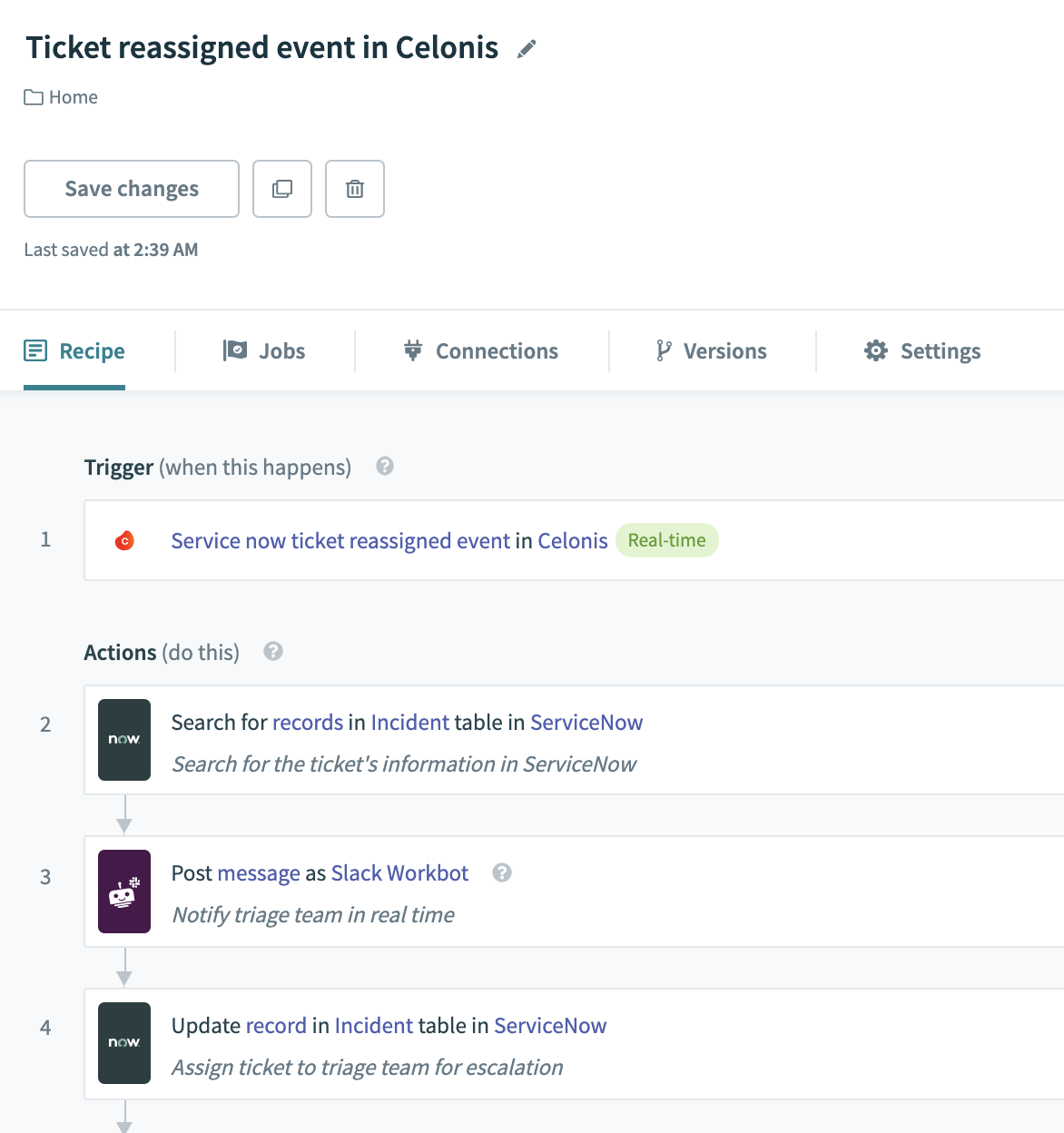 Celonis ServiceNow recipe to reassign tickets