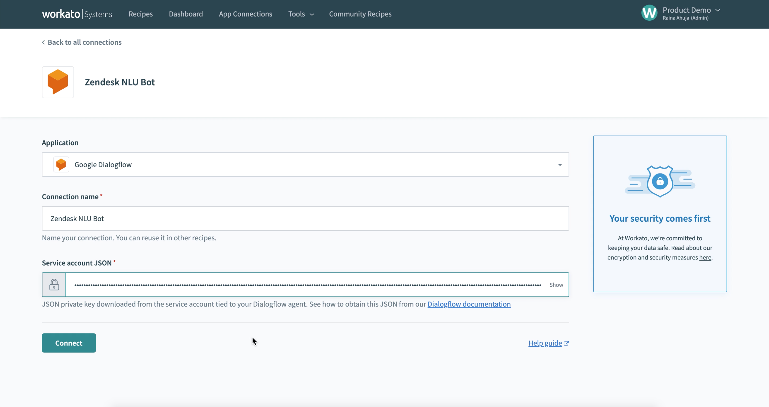 Dialogflow authentication