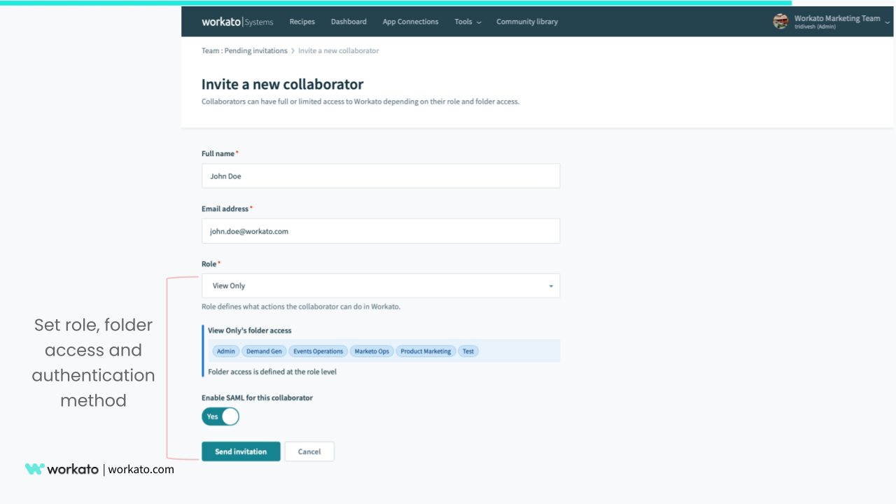 Manage user access when adding collaborators