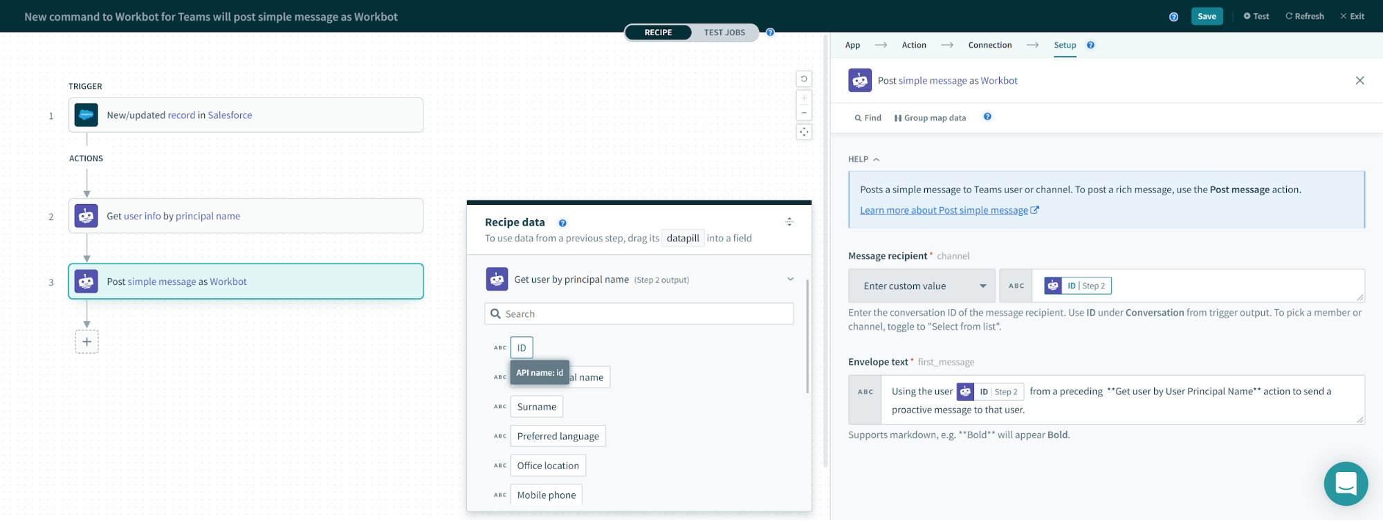 Workbot for Microsoft Teams Messaging