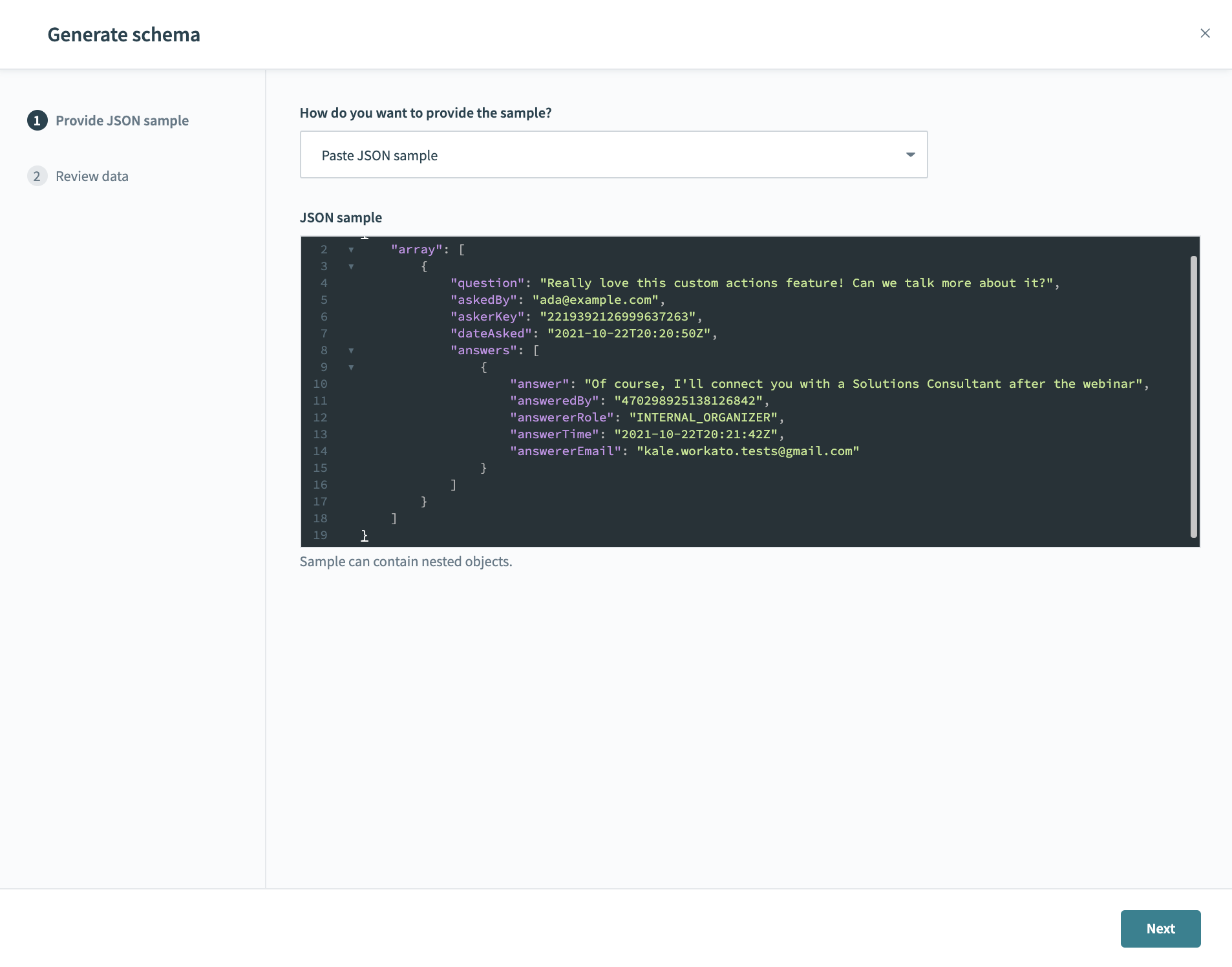 Generated schema from JSON