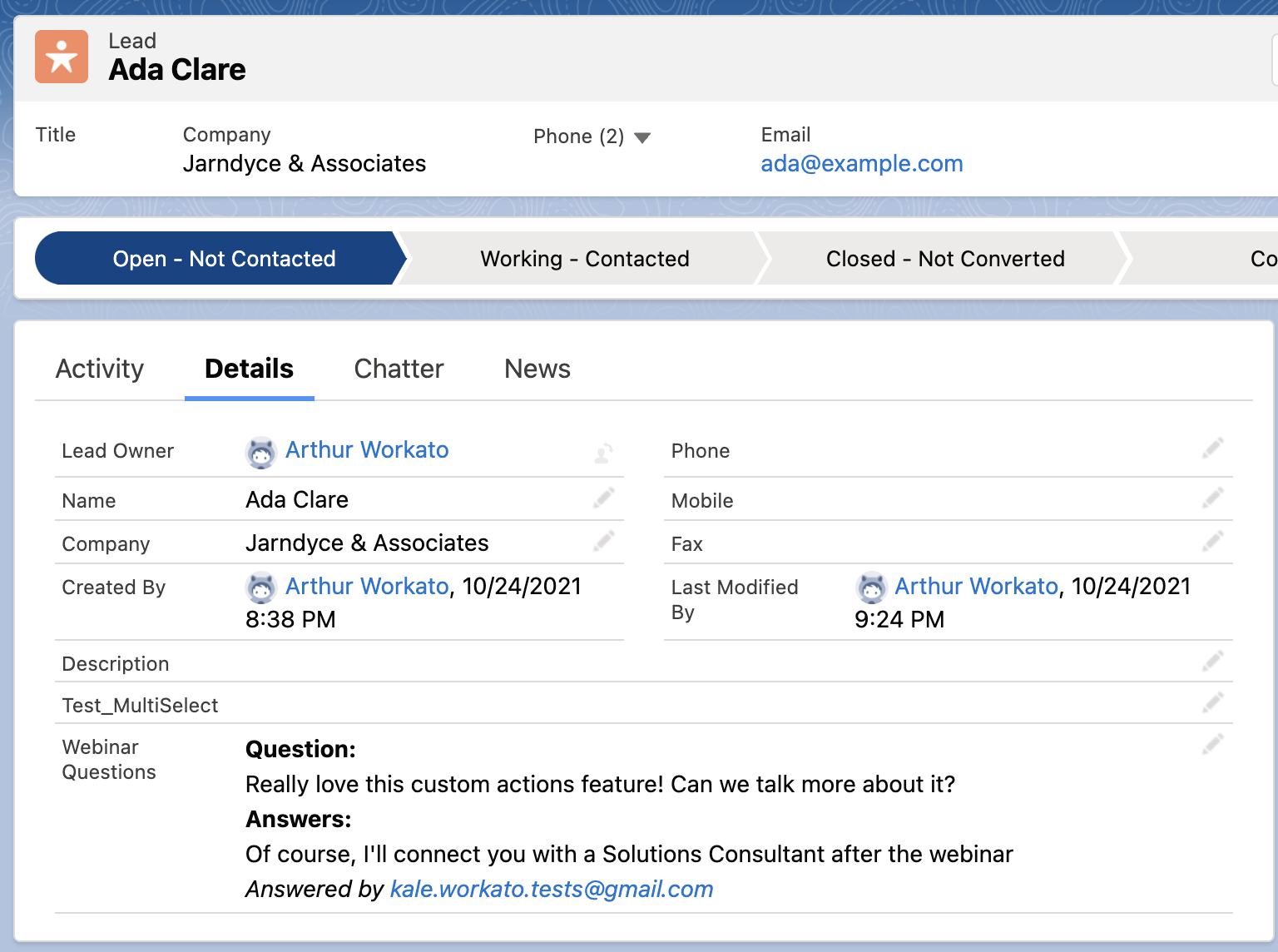 Custom field in SalesForce to capture webinar questions