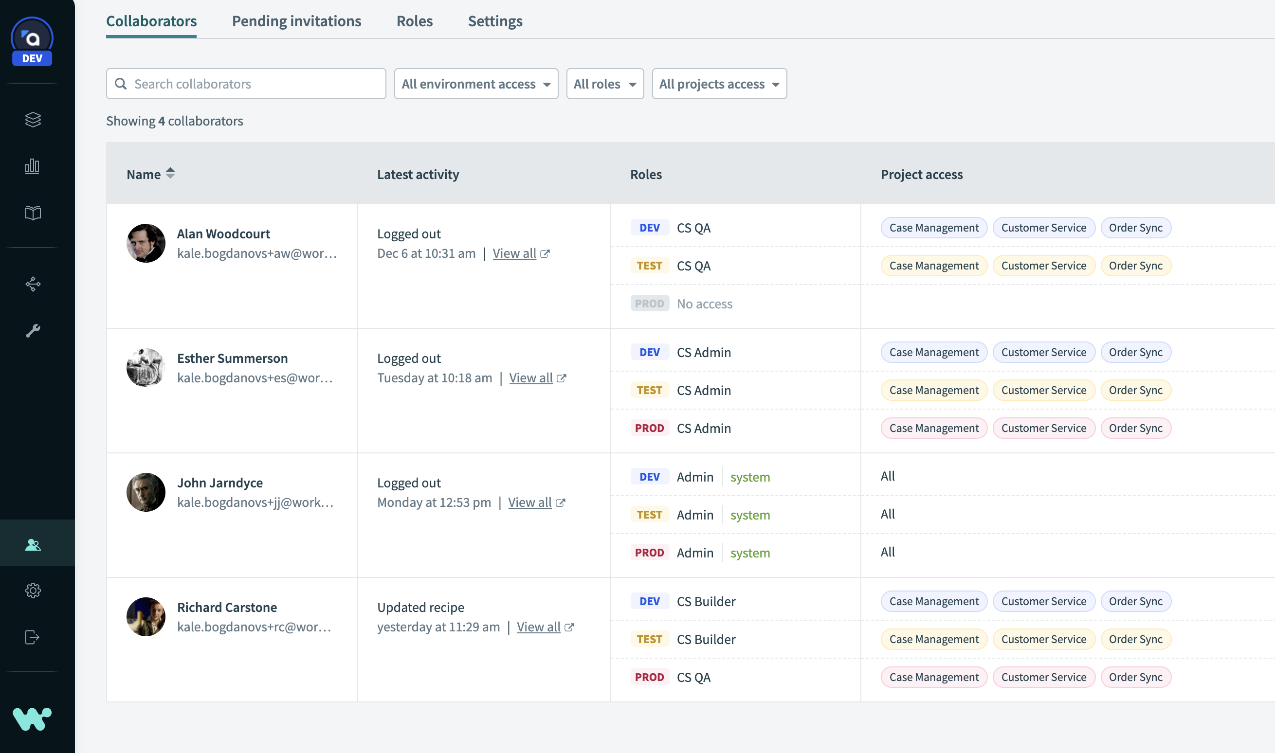 Example of team set-up