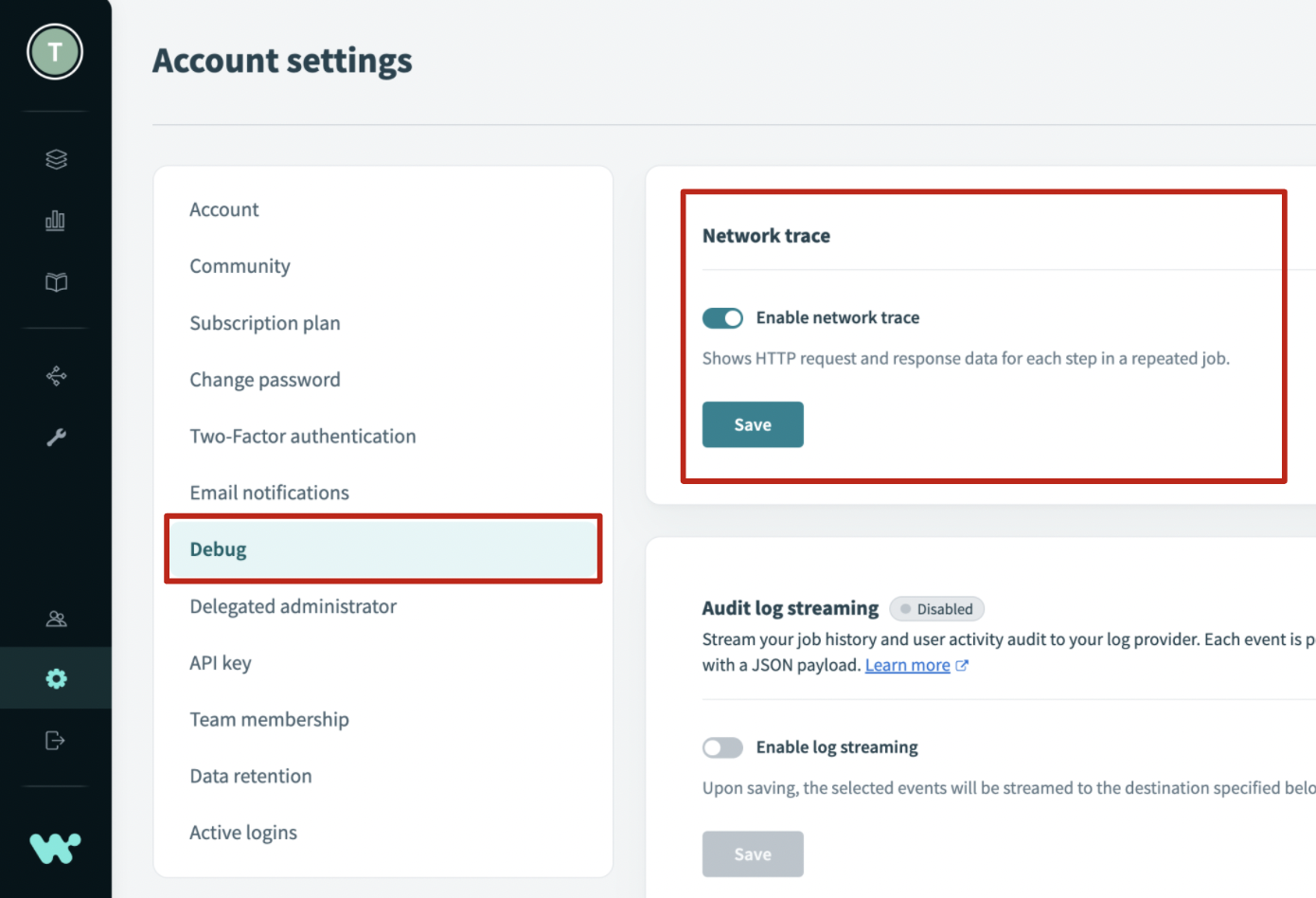Enable network tracing 