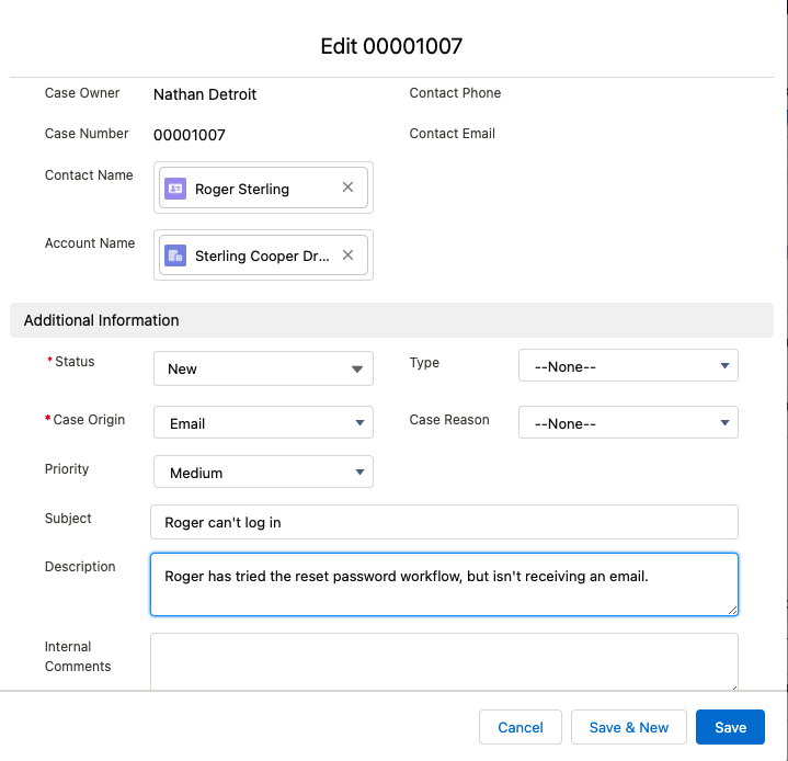 Update description field in Salesforce case