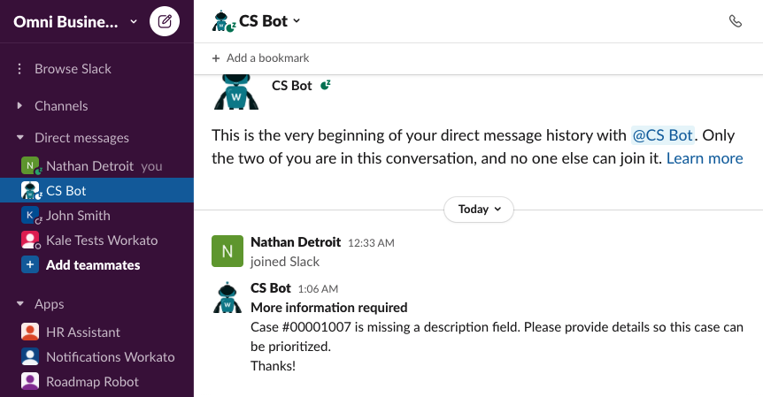 Slack notification to notify missing description field in Salesforce case