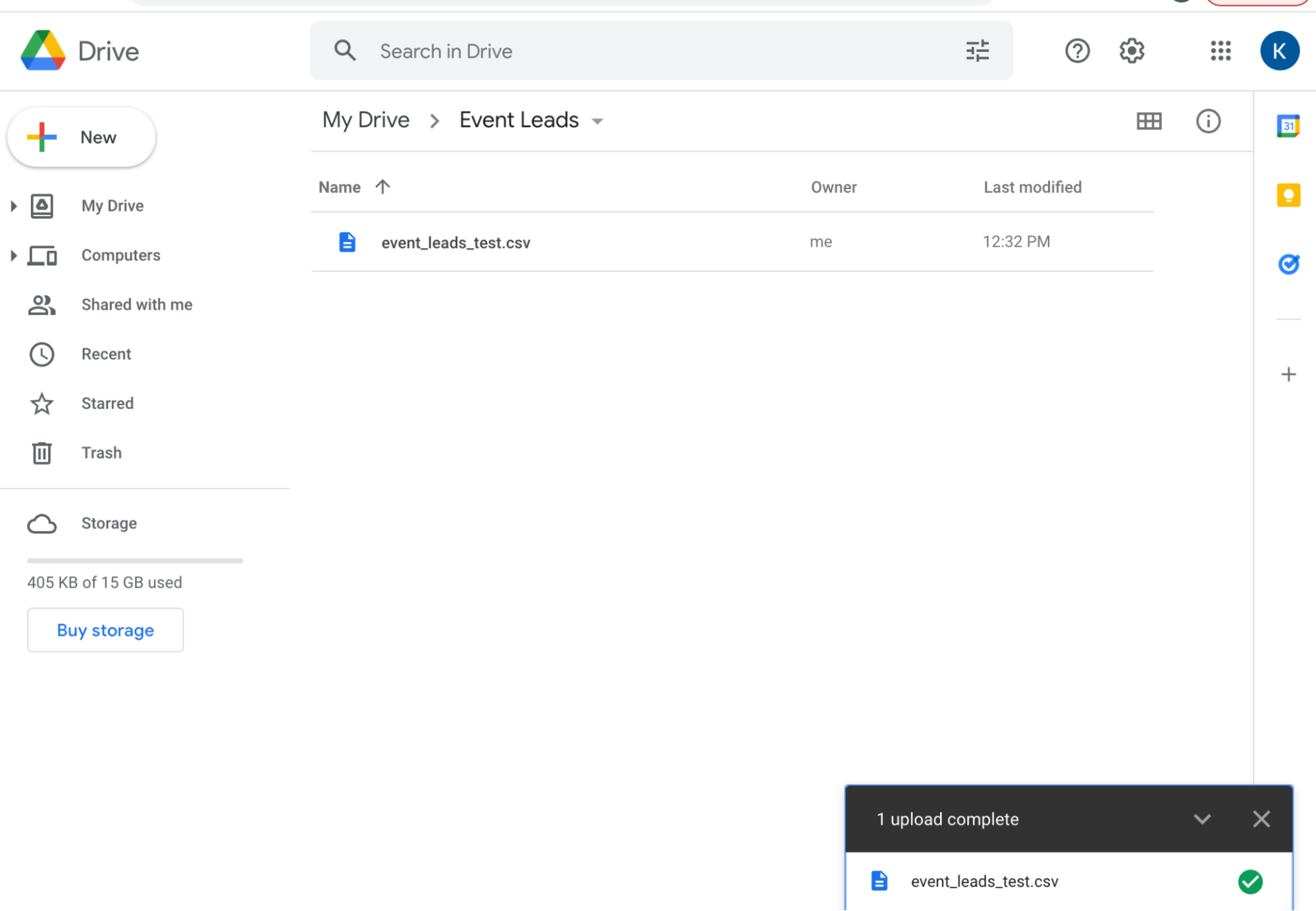 upload csv file to Google Drive