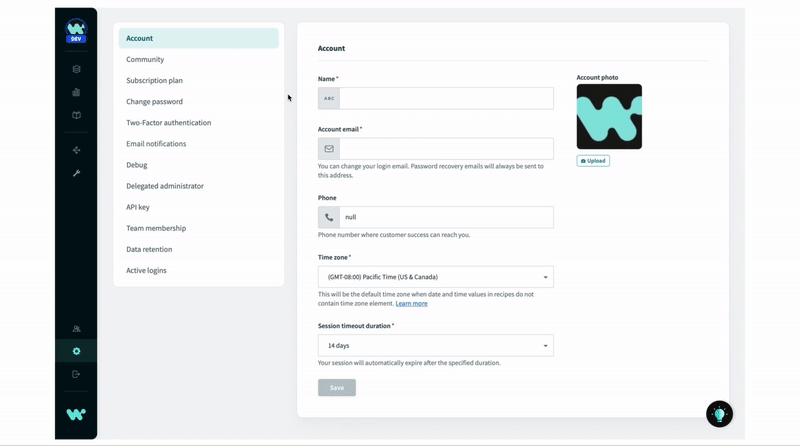 naming your workspace in your account settings