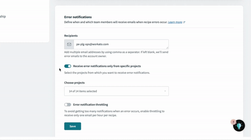 customize error notification in account settings