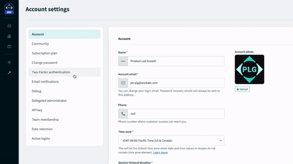 2FA in account settings