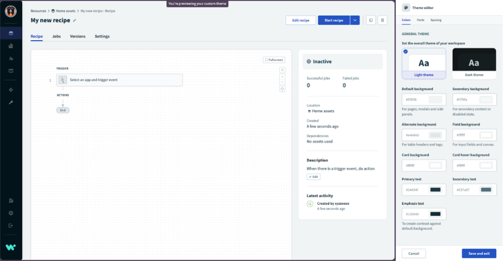 Customization possibilities with the Embedded Theme editor | Workato ...