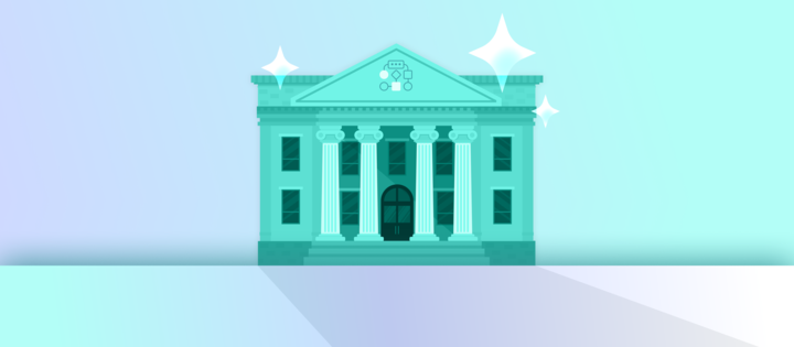 Stylized graphic of a bank