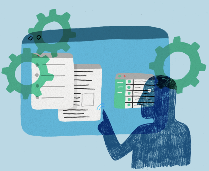 A man is pointing to workflow automation recipes 